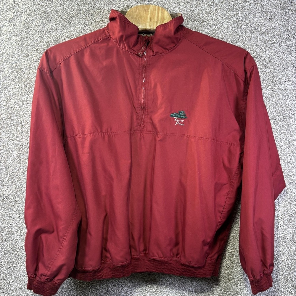 Oarsman 913 Jacket Mens XL Red 1/4 Zip Windbreaker Torrey Pines Golf‎ Pullover